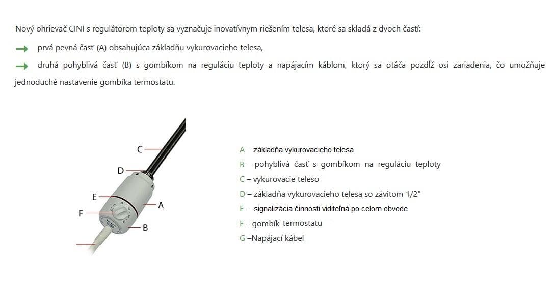  CINI GT1200CH vyhrievacia tyč s elektronickým termostatom, chróm SPIRALA 1200W TERMOSTAT CHROM