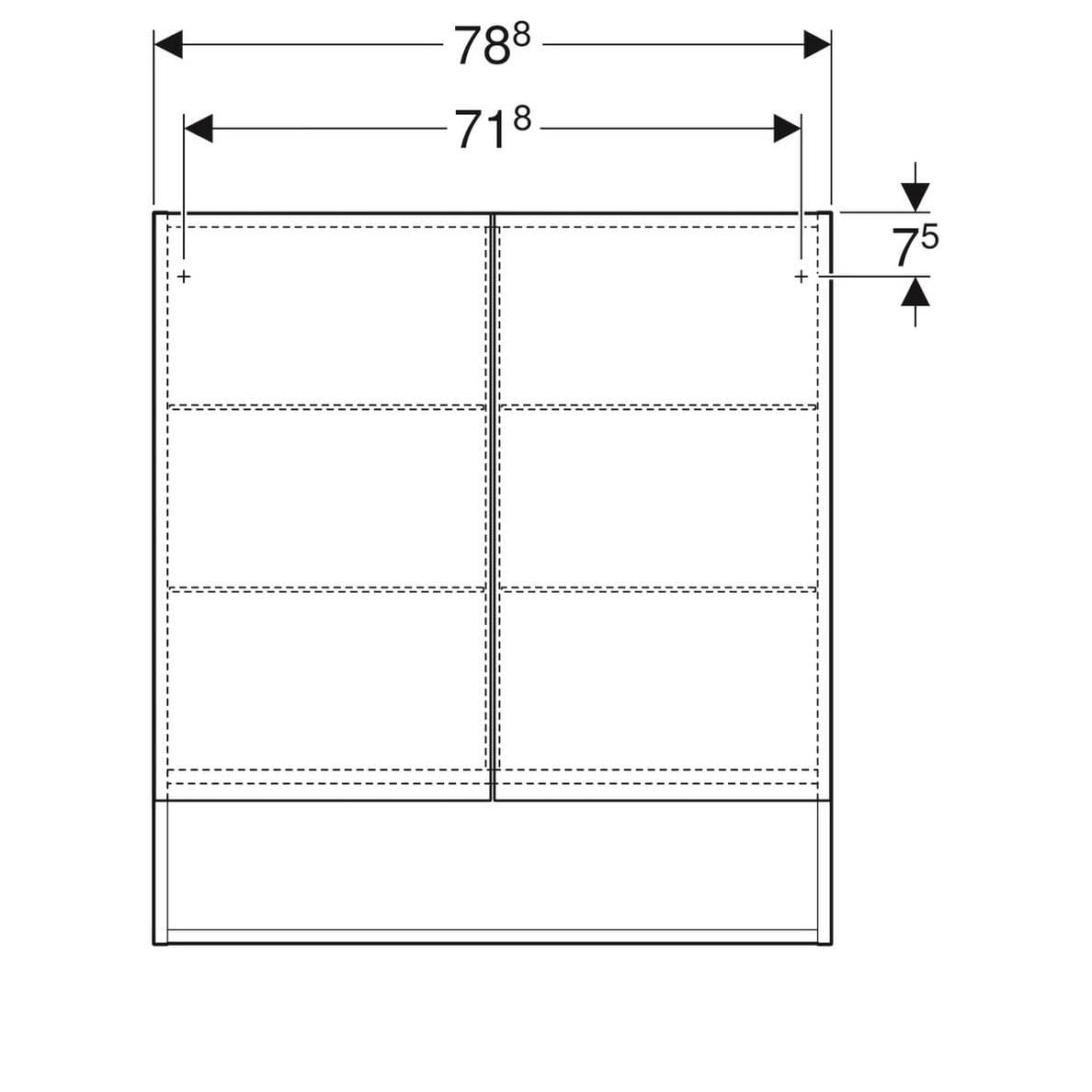  Geberit Zrkadlová skrinka Geberit Selnova Square 78,8 x 85 cm, s dvomi dvierkami, orech G Selnova Square zrkadlová skrinka 78,8 x 85 cm s dvomi dvierkami, orech