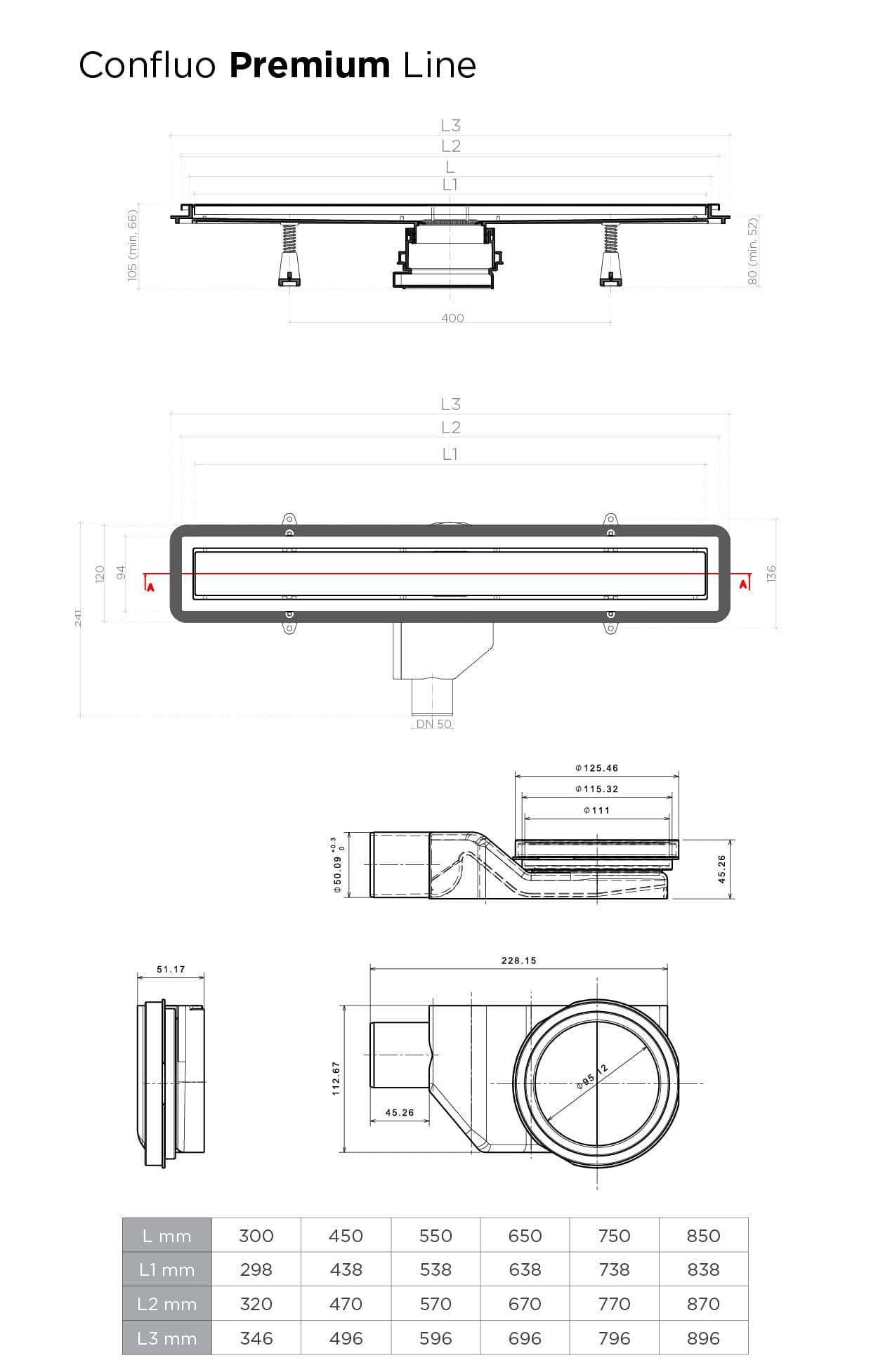  Peštan Confluo CONFLUO Sprchový žľab Premium Line, dĺžka 850 mm CONFLUO Sprch.žľab Premium Line 850