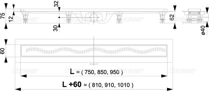 Alca APZ8-950M SIMPLE Podlahový žľab s okrajom pre perforovaný rošt, dĺžka 950 mm, s roštom nerez-mat AL-ZLAB PLASTOVY s ROSTOM APZ8-950mm dopredaj