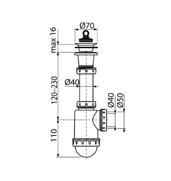  Alca Drezový sifón A442-DN50/40 s plastovou mriežkou DN70 AL-SIFON DREZ.PLAST DN40/50