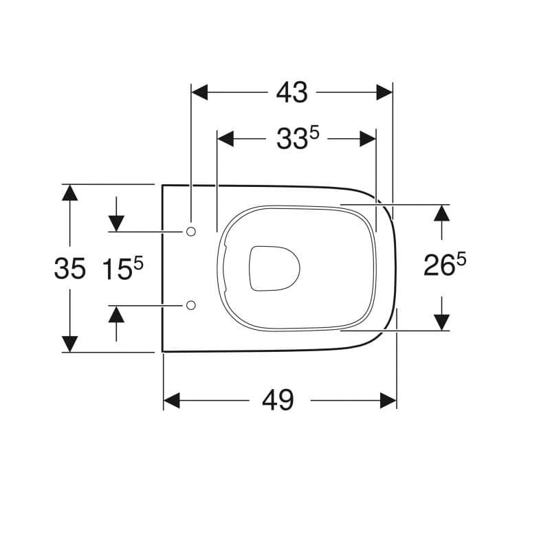  Geberit Závesné WC Rimfree Geberit Smyle Square, s hlbokým splachovaním 6 l, uzavretý tvar, dĺžka 49 cm G Smyle Square závesné WC Rimfree s hlbokým splachovaním, skrátené vyloženie, uzavretý tvar
