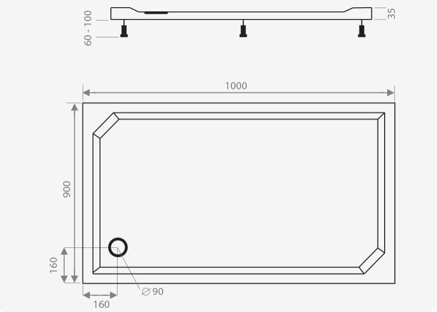  CA-plast Sprchová vanička obdĺžniková 1000x900 mm,  SVLM1000900 liaty mramor, výška 35 mm VANICKA LIATY MRAMOR  1000x900x35