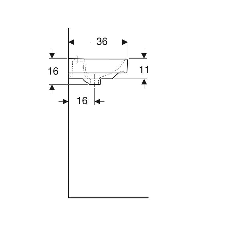  Geberit Malé umývadlo 45 x 36 cm, s otvorom pre batériu, s asymetrickým prepadom, Geberit Smyle Square G Smyle Square malé umývadlo 45x36cm, s otvorom pre batériu, s asymetrickým prepadom