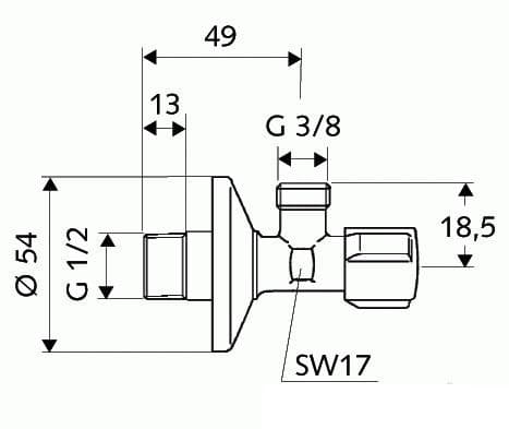  SCHELL Rohový ventil 1/2“ x 3/8“ SCHELL bez matice a bez filtra, rukoväť Comfort SCHELL ROHOVÝ VENTIL BEZ MAT.1/2x3/8
