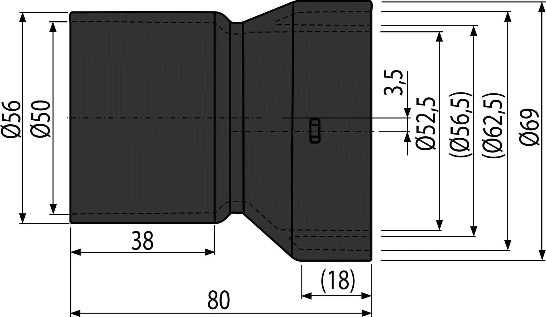  Alca AVZ-P003 adaptér napojenia bočného prítoku DN50, AVZ-P003 AL-vonk. ADAPTER boč.pritoku DN50 pre ZLAB vonkajsi