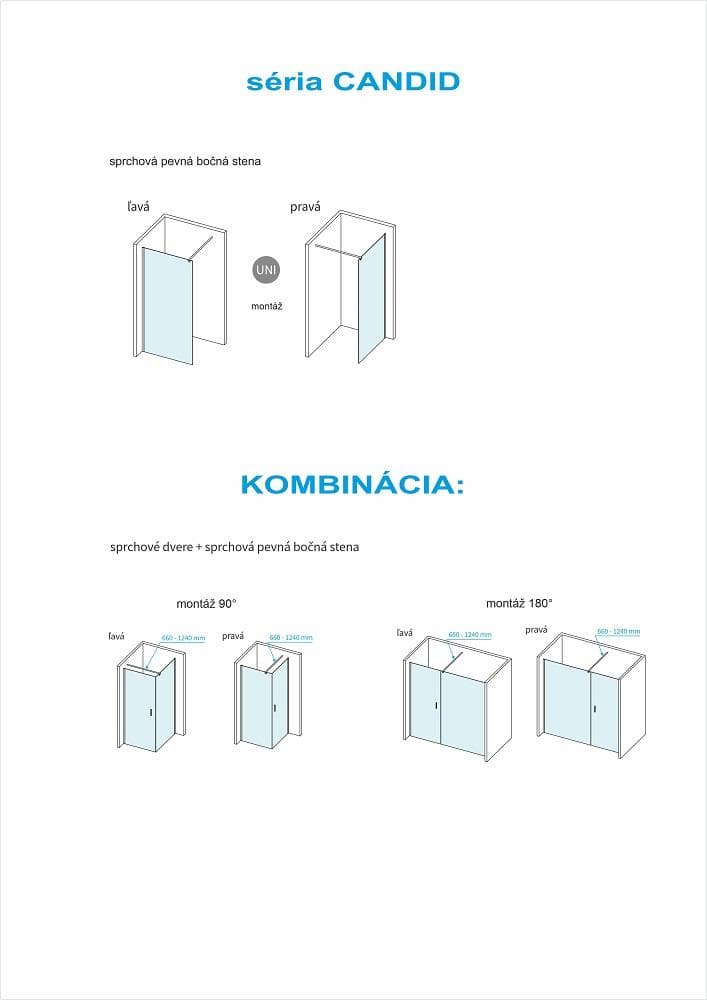  SAMTEK Sprchová pevná bočná stena CANDID SKC8140W-100, 1000x2000 mm, UNI, 6 mm sklo číre SANS PORE Pevná bočná stena CANDID 100*200