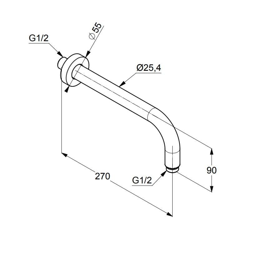  KLUDI Sprchové rameno KLUDI A-QA, DN 15, chróm, pre tanierovú hlavovú sprchu DN 15, vyloženie 250 mm KLUDI SPRCHOVE RAMENO 250mm