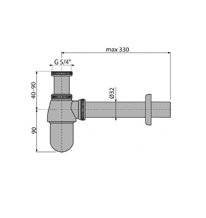  Alca Umývadlový sifón A431, polsifón DN32 s prevlečnou maticou 5/4", kov AL-POLSIFON UMY.A431 32-5/4  KOV