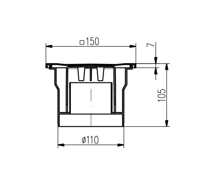 CHUDĚJ 323Pb - DNS 110 P b - Podlahová vpust spodná DN 110, 150x150 mm, plastová, farba biela, K3 - 300 kg MCH 323Pb PODL.VPUST SPODNA DN110 BIELA 150x150