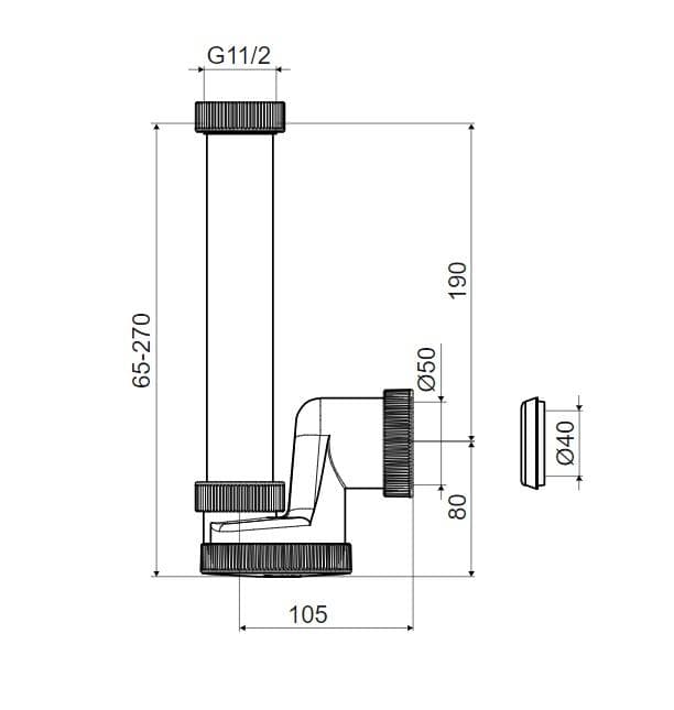  SLOVARM Drezový sifón T-733/I DN50/40, bez odpadového ventilu, s prevlečnou maticou G 1 1/2" T-733/I DN50/40 POLSIFON G 1 1/2