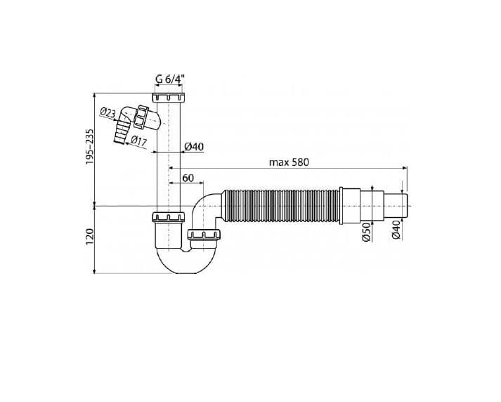  Alca Drezový sifón A83-DN50/40 polsifón trubkový s prevlečnou maticou 6/4", prípojkou a flexi hadicou AL-POLSIFON DREZ.DN40/50-6/4"+flexi