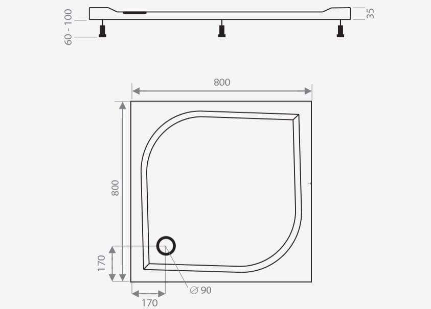  CA-plast Sprchová vanička  štvorcová  800x800 mm,  SVLM800I liaty mramor, výška 35 mm VANICKA LIATY MRAMOR STVOREC 800x800x35