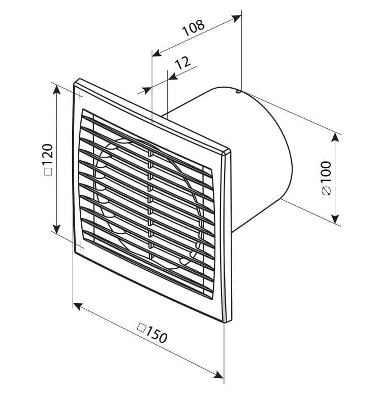  Vents 100ST - Domový ventilátor typ S, s dobehom a guľ. ložiskom, o100mm, 95m3/h, 230V (1901007) VEN-VENTILATOR TYP S-100STL bez zaluzie/casovy spinac + gul.loz