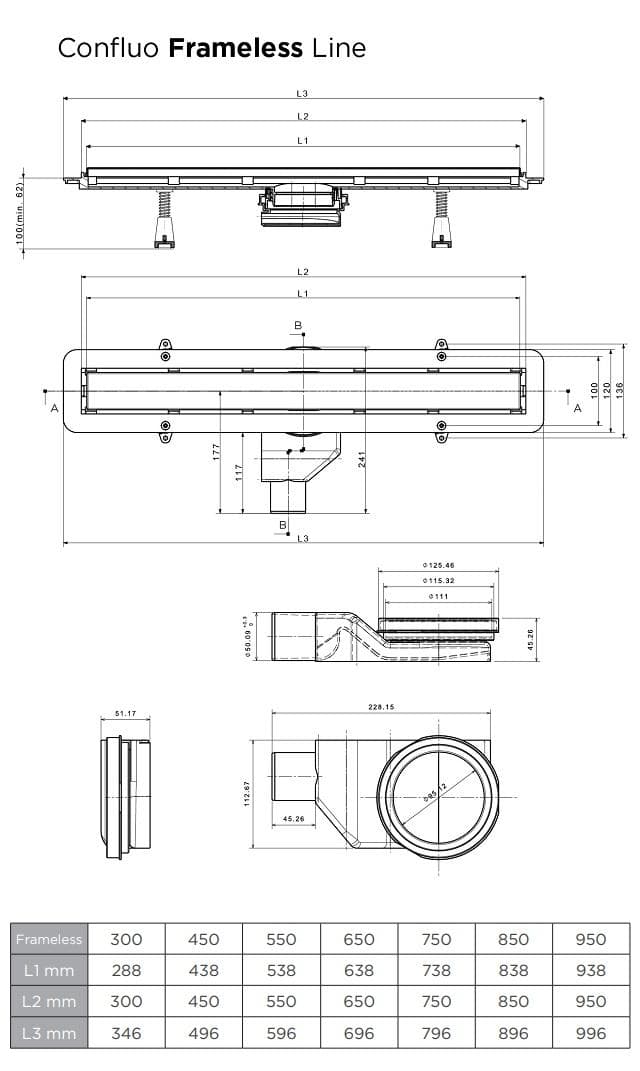  Peštan Confluo Podlahový žľab CONFLUO Frameless Line, D50, dĺžka 950 mm, čierne sklo CONFLUO Sprch.žľab Frameless Line 950 čierne sklo