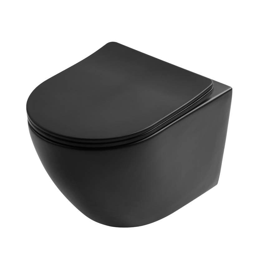 Závesné WC Rimless so sedadlom 672158 SLIM 490x365x340 ČIERNE pre čisté splachovanie bez oplachovacieho kruhu (RIMFLOW,RIMFREE)