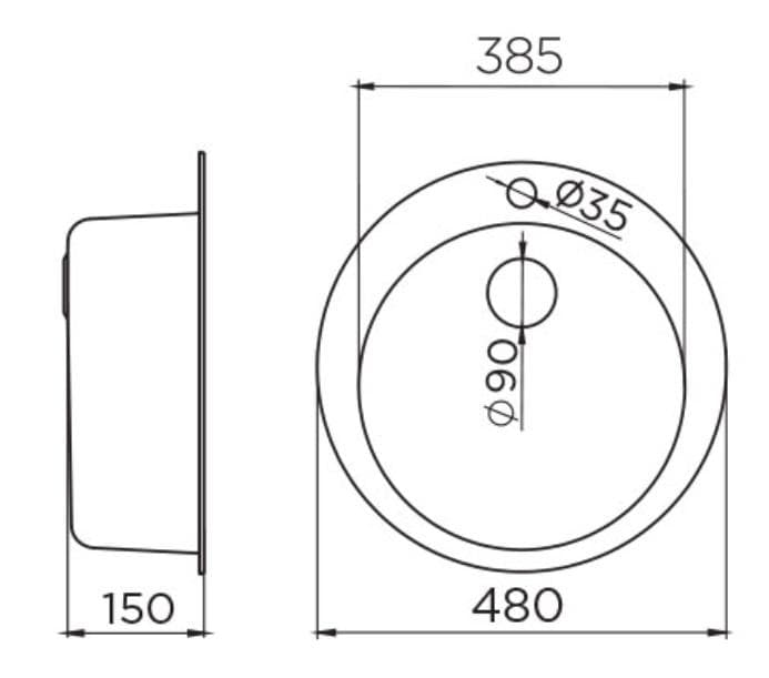  METALAC Nerezový drez VENERA 480E okrúhly priemer 480mm s otvorom pre batériu, vzor MATNÝ+ Euro sifón s prepadom a 1x prípojka DREZ NEREZ  VENERA 480E KRUHOVY + sifon D90mm MATNY