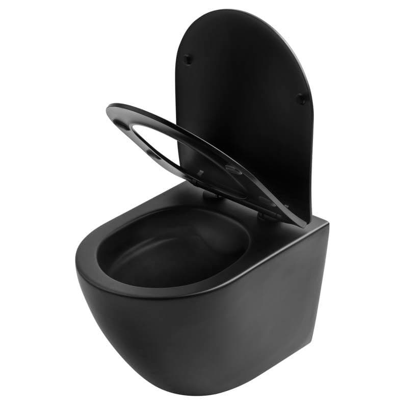  SLOVARM "Závesné WC" Rimless so sedadlom SLIM 490x365x340 ČIERNE pre čisté splachovanie bez oplachovacieho kruhu (RIMFLOW,RIMFREE) WC ZAVESNE RIMLESS so sedadlom slim CIERNE ! W YJ-2380B 490x365x340