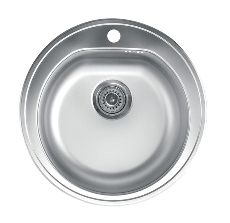 Nerezový drez VENERA 510E okrúhly priemer 510mm  s otvorom pre batériu, vzor LESKLÝ  + Euro sifón s prepadom a 1x prípojka ( nerez 0,7mm)