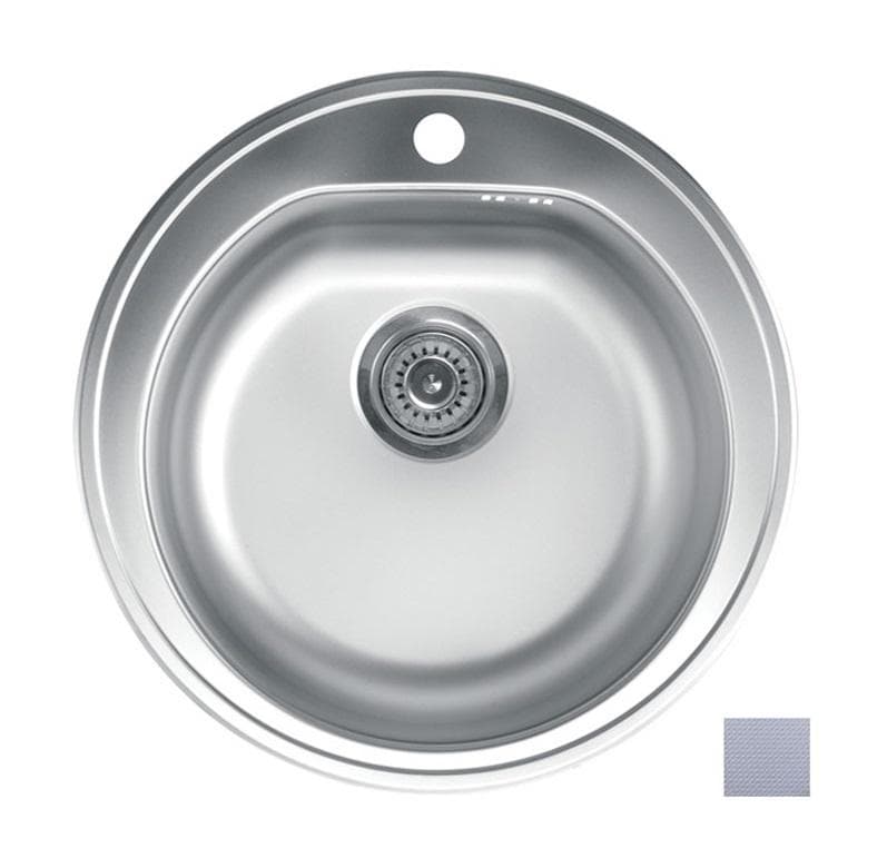 Nerezový drez VENERA 510E okrúhly priemer 510mm  s otvorom pre batériu, vzor RELIÉF + Euro sifón s prepadom a 1x prípojka ( nerez 0,7mm)
