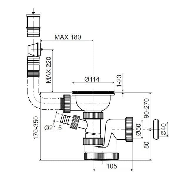  METALAC Nerezový drez  QUADRO 90 465x435x155mm otvor pre sifón D90mm MATNÝ  + sifón D90 s prepadom a 1x prípojka DREZ NEREZ  QUADRO90 465x435x155 + sifon D90mm MATNY ( 0,6mm NEREZ)