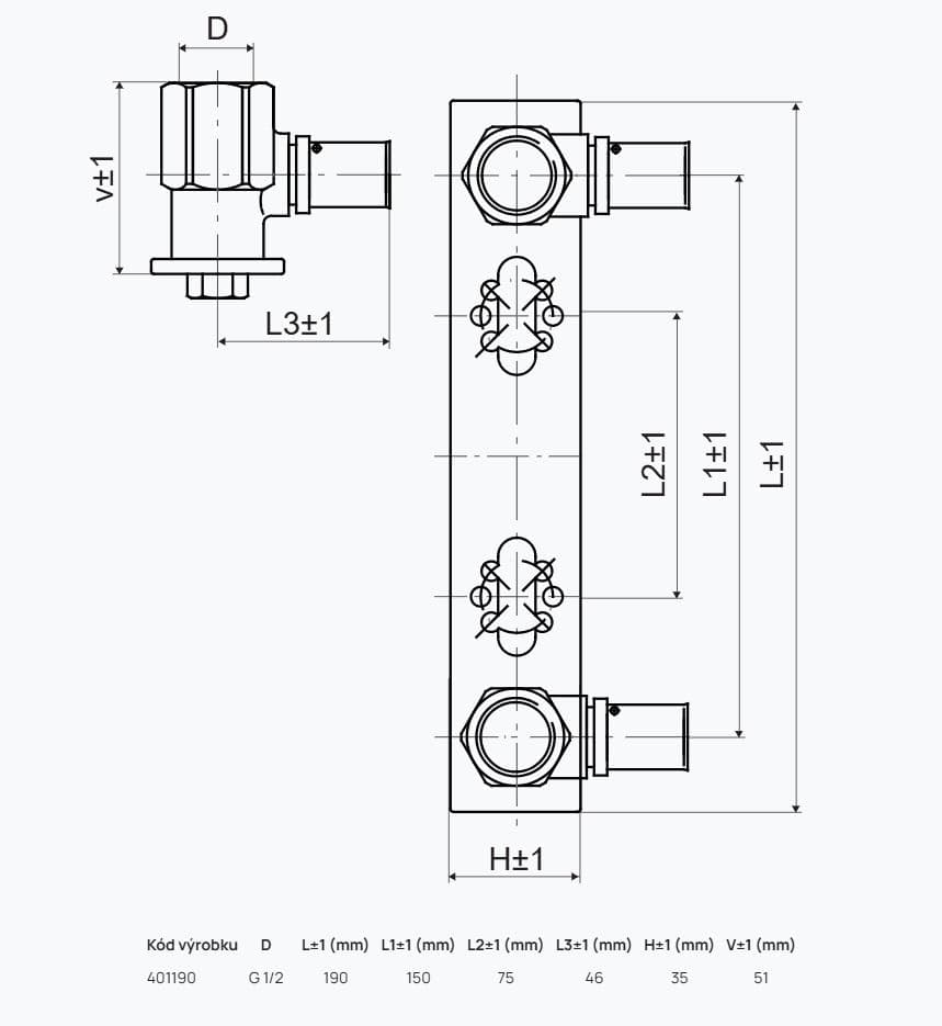  SLOVARM PEX THERM Nástenný komplet P-LW FII 16x1/2x150, UNI TH, H, B PEX SL Nástenný komplet P-LW FII 16x1/2x150