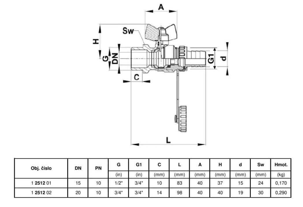  Herz HERZ guľový ventil vypúšťací DN15 motýľ  1/2" PN10 s hadicovou prípojkou a otočnou maticou 3/4" Herz gulovy vypustaci ventil DN15- 1/2"  s pripojkou na hadicu 3/4" otocna matica PN10