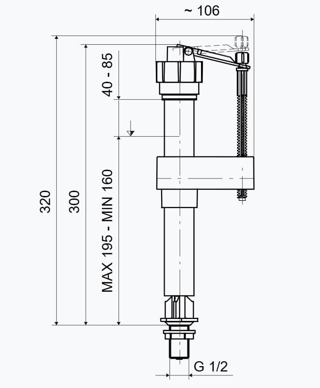  SLOVARM Napúšťací ventil spodný T-2439, pre WC nádržky, pripájací závit 1/2" T-2439-G1/2" PLAVAKOVY VENTIL SPODNY
