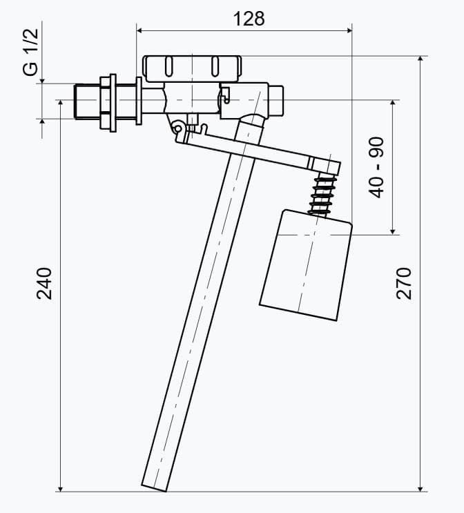  SLOVARM Napúšťací ventil bočný T-2443, pre WC nádržky, pripájací závit 1/2" T-2443 PLAVAKOVY VENTIL