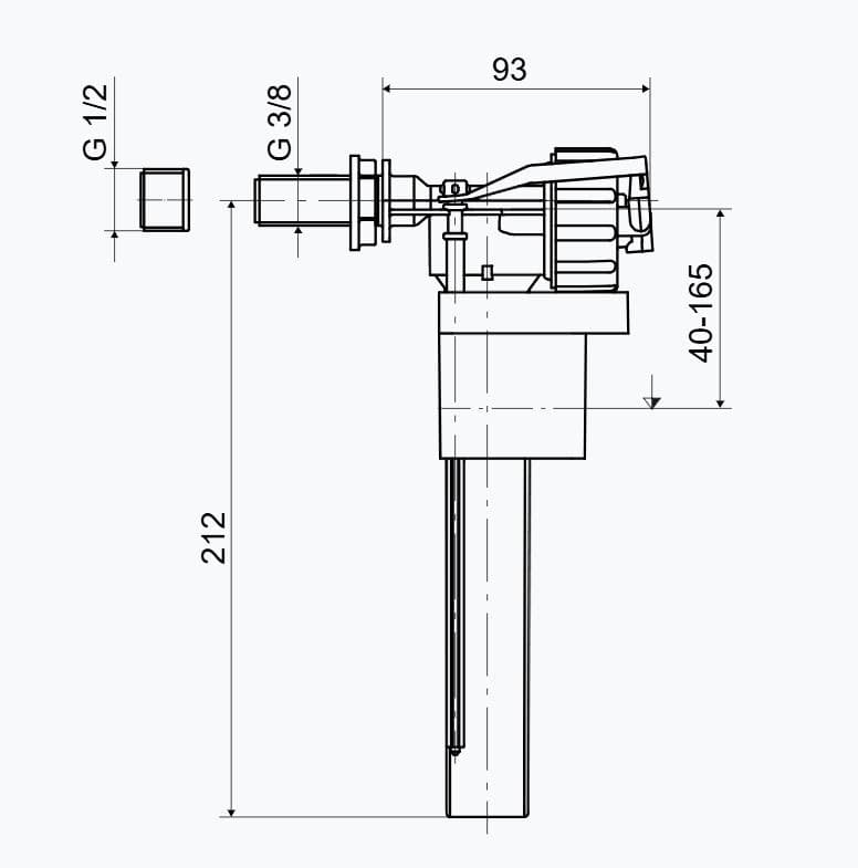  SLOVARM Napúšťací ventil bočný univerzálny P-2446EF, pre WC nádržky, pripájací závit 3/8"+ 1/2" P-2446EF PLAVAKOVY VENTIL UNI 1/2+3/8 plast