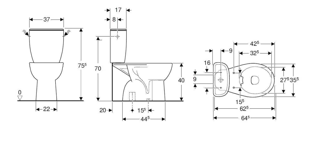  Geberit WC kombi Rekord" Rimfree" s nádržkou oblého tvaru,zvislý odpad, 6/3, prípojka vody zboku WC kombi Rekord" Rimfree" s nádržkou oblého tvaru,zvislý odpad, 6/3, prípojka vody zboku