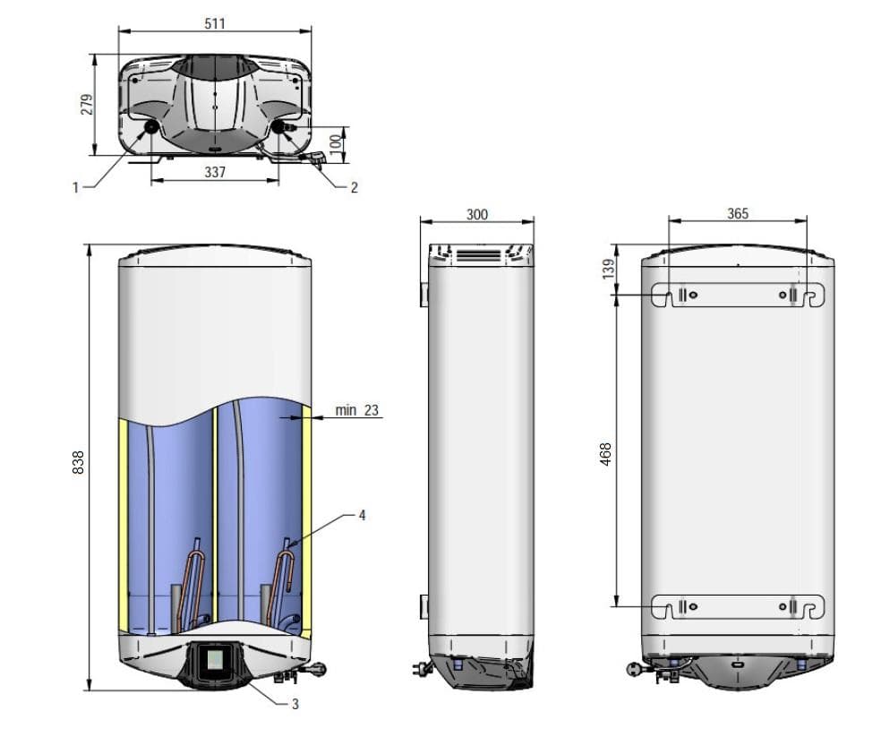  Qtermo TREND 60 GALANT WIFI (100066) plochý elektrický ohrievač vody závesný, univerzálna montáž QT-OHRIEV.EL PLOCHY 60L (2,1+1,2kW) 1,2m kábel na 230V