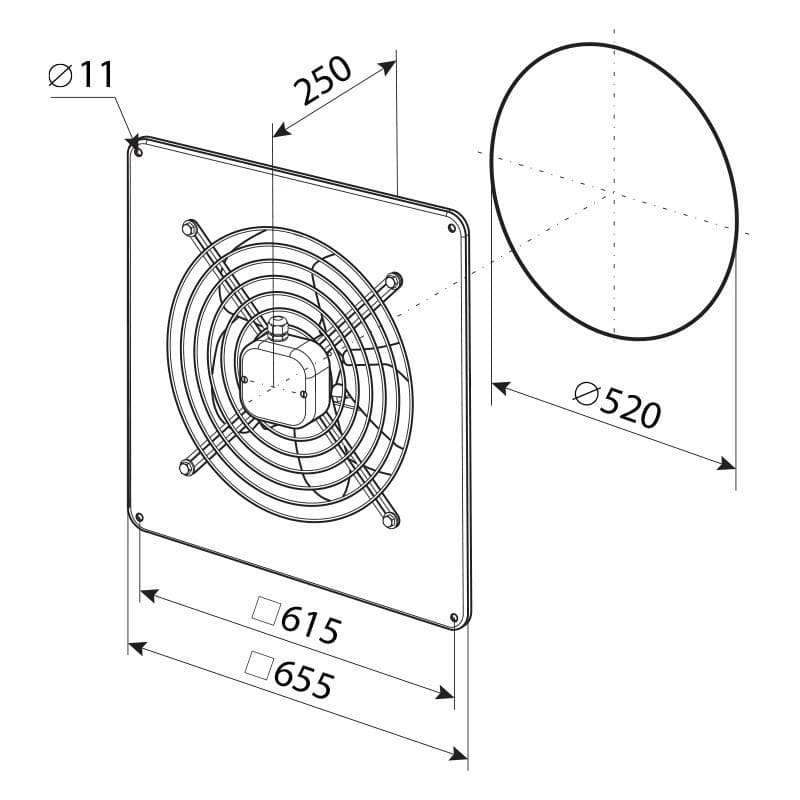  Vents OV 43 500 - Priemyselný ventilátor  priemer 520mm  7060m3/h  230V  420W VEN-VENTILATOR PRIEMYSELNY OV 4E 500 ( 520mm/ 7060m3/h ) 230V 420W axialny