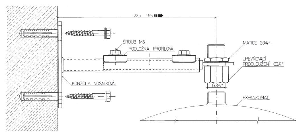  RABOVKY Konzola pre expanzomat pevná 8-50 l,  3/4" s predĺženim MS  nosnosť 70kg Expanzomat KONZOLA PEVNA rabovsky 8-50L 3/4" s predlzenim MS  nosnost 70kg