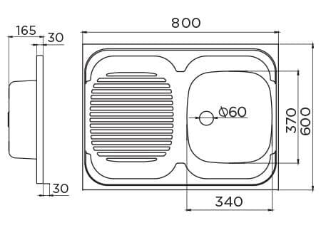  METALAC Nerezový drez STANDARD Pravy 1D/60 800x600x165 pre sifon D60mm LESK + 621114 DREZ NEREZ STANDARD Pravy 1D/60 800x600x165 pre sifon D60mm LESK + 621114