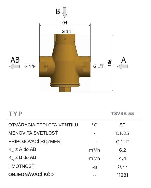  Regulus Termostatický ventil 1" TSV3B 55°C pre krb a tuhé palalivo, automatické vyvažovanie BY-PASSu REG.Termostat.ventil 1" TSV3B 55°C pre krb a tuhe pal.automat.BY-PASS