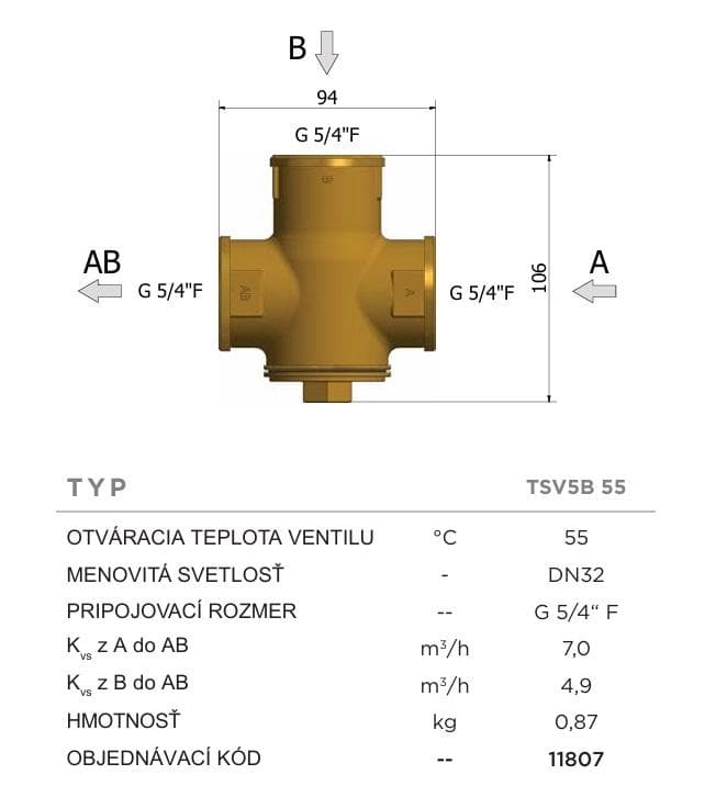  Regulus Termostatický ventil 5/4" TSV5B 55°C pre kotol na tuhé palalivo, automatické vyvažovanie BY-PASSu REG.Termostat.ventil 5/4" TSV5B 55°C pre tuhe palivo automat.BY-PASS