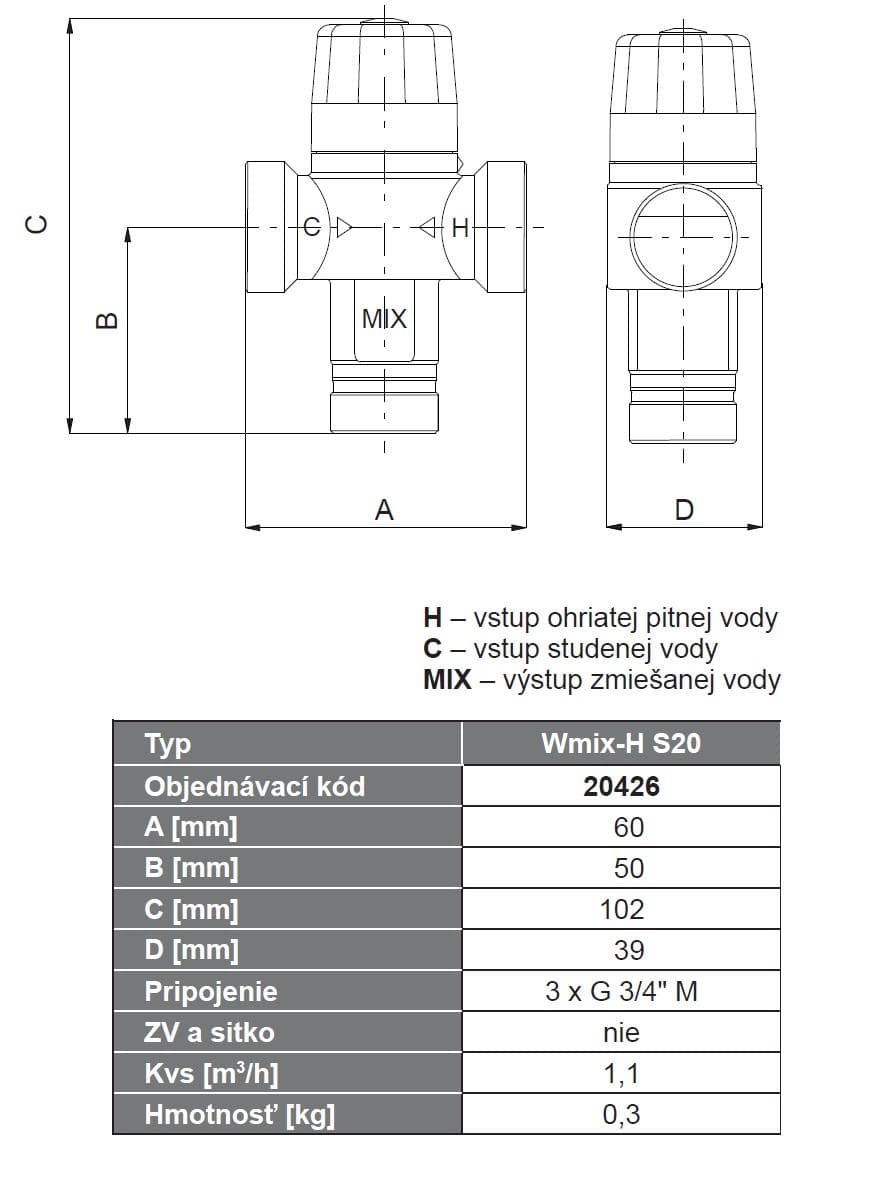  Regulus Termostatický zmiešavací ventil Wmix-H DN 25 1", WMIX-H S25 G1M T30-55°C VOZ nahrádza 12020 REG. TERMOSTAT VENT. G1"    30-55°C VOZ nahradza 12020