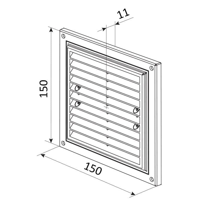  Vents MV 150x150s ventilačná mriežka štvorhranná plastová biela VEN-MRIEZKA VENT.MV150x150s nahradza AVM150