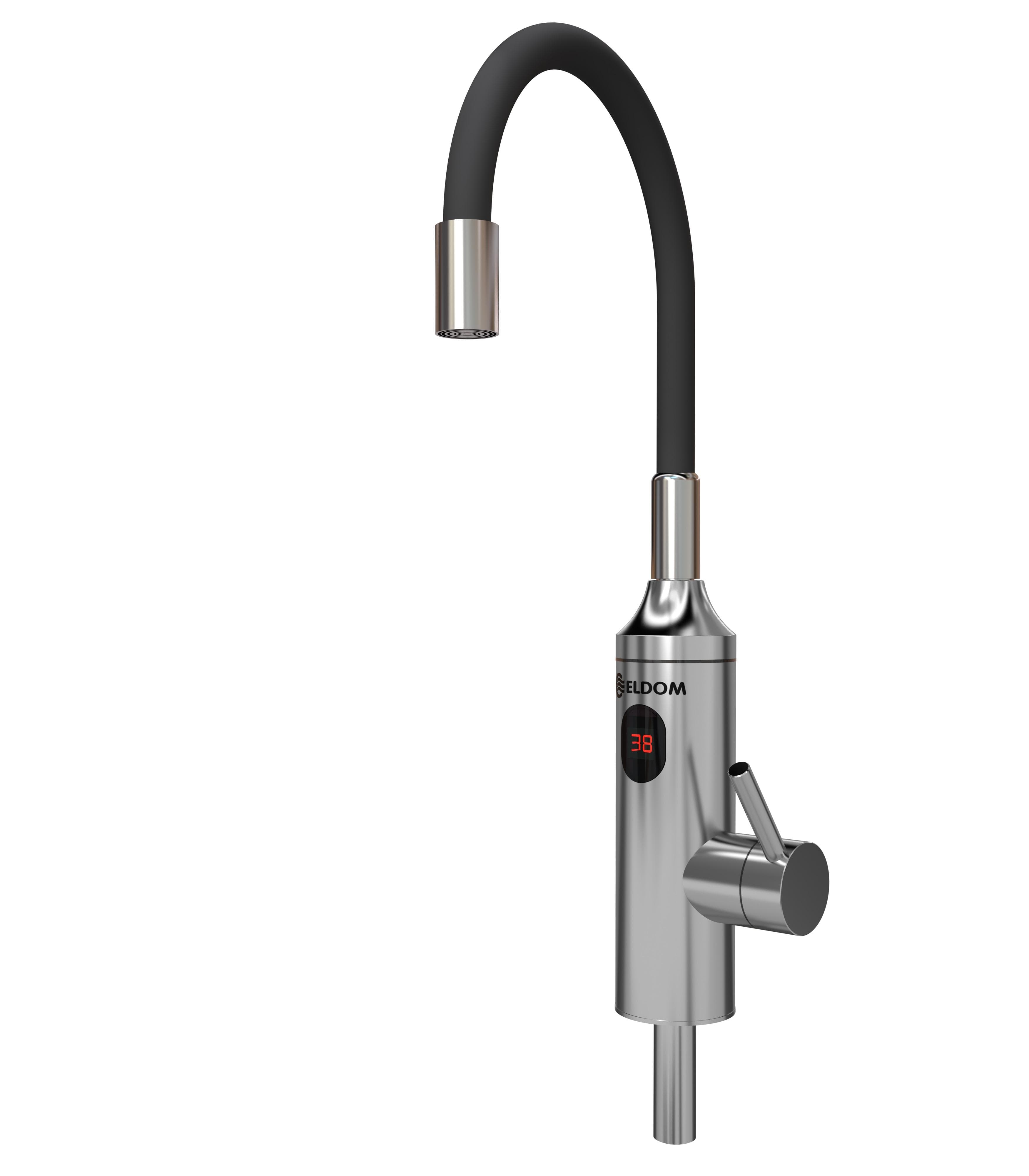 Batériový NEREZOVÝ prietokový ohrievač vody DIGITAL 1/2" STOJANKOVÝ s ČIERNYM ohyb.výtokom,16A, 3,3kW/220V + prívodný kábel (100520) ( nahádza INOX-S) priamoohrevná batéria