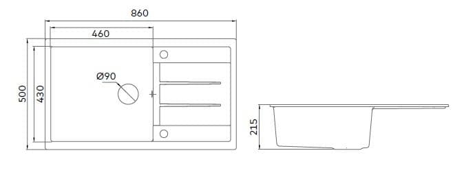  METALAC Granitový drez  ATOS MEGA 860x500x200 +sifón D90mm čierny BLACK Ľavý/Pravý DREZ GRANIT ATOS MEGA 860x500x200 sifon D90mm CIERNY Ľavý/Pravý