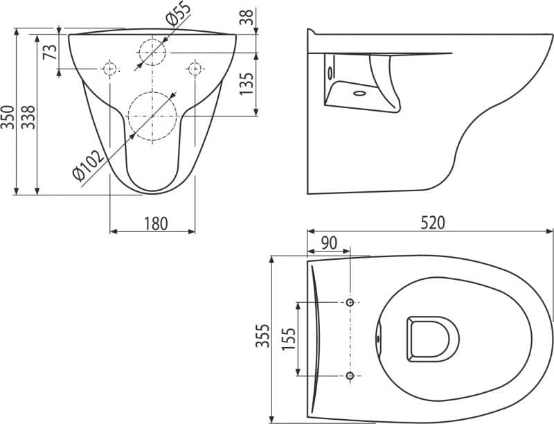  Alca Závesné WC Rimfree RIMFLOW, objem splachovania 3/6 l, dĺžka 52 cm Akcia 2025 AL-WC ZAVESNE RIMFLOW  Akcia2025