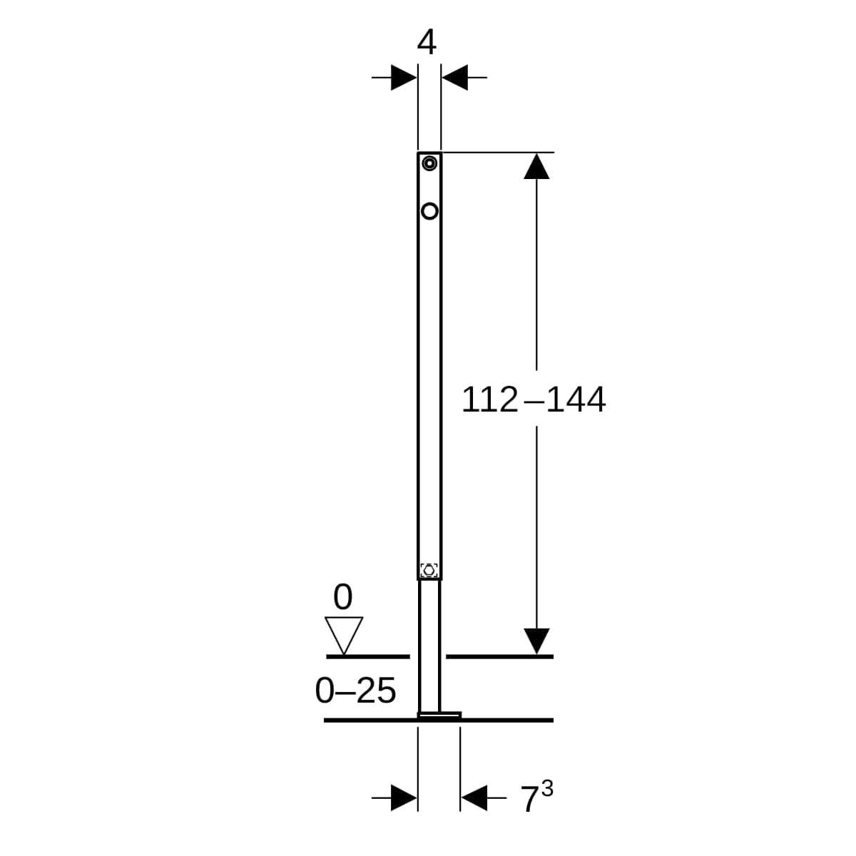 Stojka s čiastočnou výškou Geberit Duofix, H=112–144cm