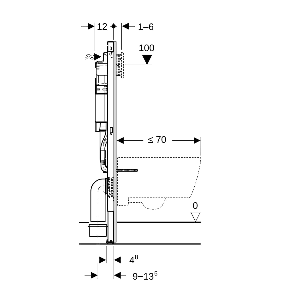 Duofix inštalačný prvok Geberit pre závesné WC, 115 cm, s nádržkou Sigma 12 cm, do bočných stien Špecial