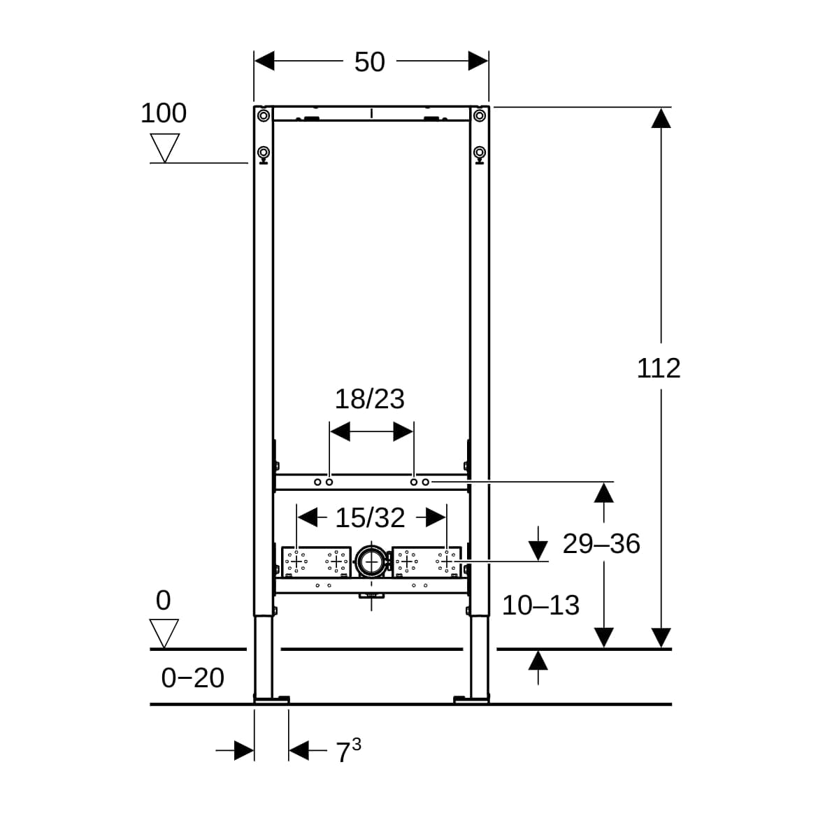 Inštalačný prvok Geberit Duofix pre bidet, 112 cm, univerzálny: 50x7.5cm,