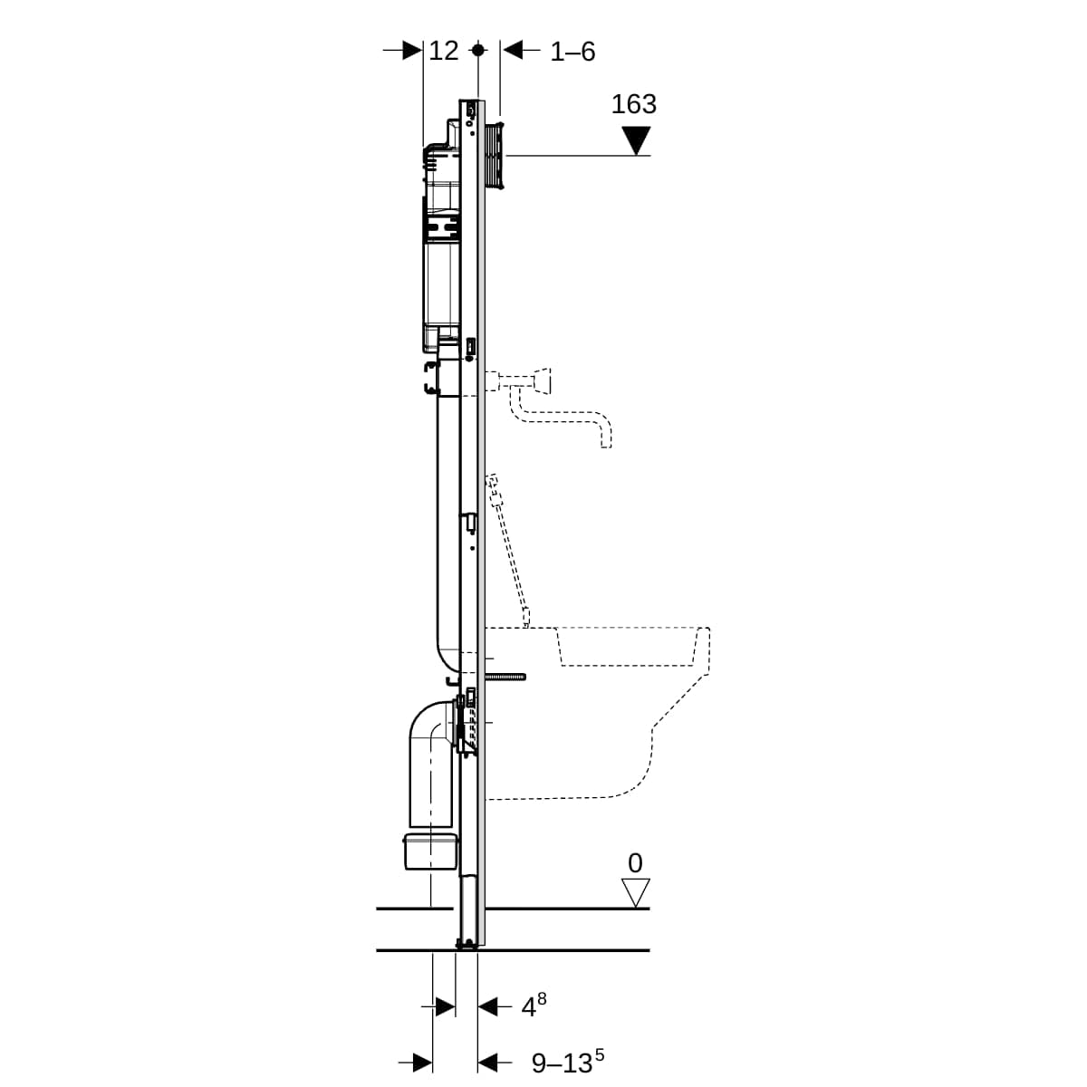 Inštalačný prvok Geberit Duofix pre výlevku, 175 cm, s Sigma 12 cm, nadomietková nástenná armatúra