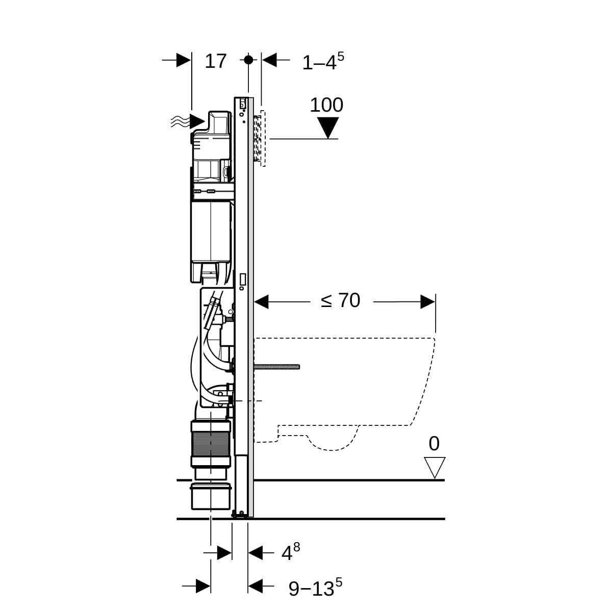 Duofix inštalačný prvok Geberit pre závesné WC, 112 cm, s Sigma 12 cm, bezbariérový, výškovo nastav.