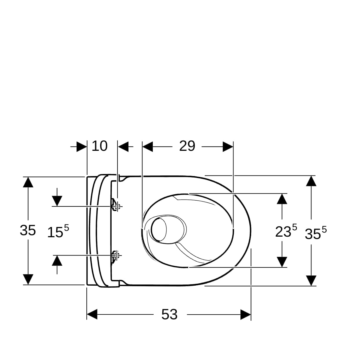 Súprava závesného WC Geberit iCon s WC sedadlom, uzavretý tvar, TurboFlush,T=53cm,pl.zatv.,rýchloup.