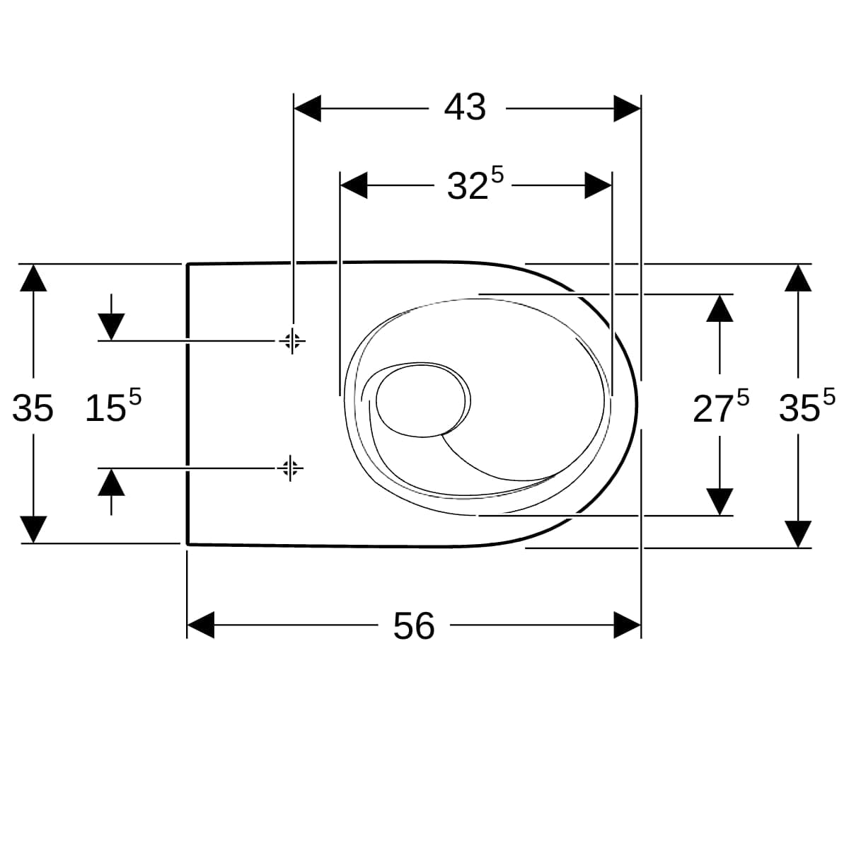 Stojace WC Geberit iCon, v jednej rovine so stenou, uzavretý tvar, TurboFlush, T=56cm, KeraTect