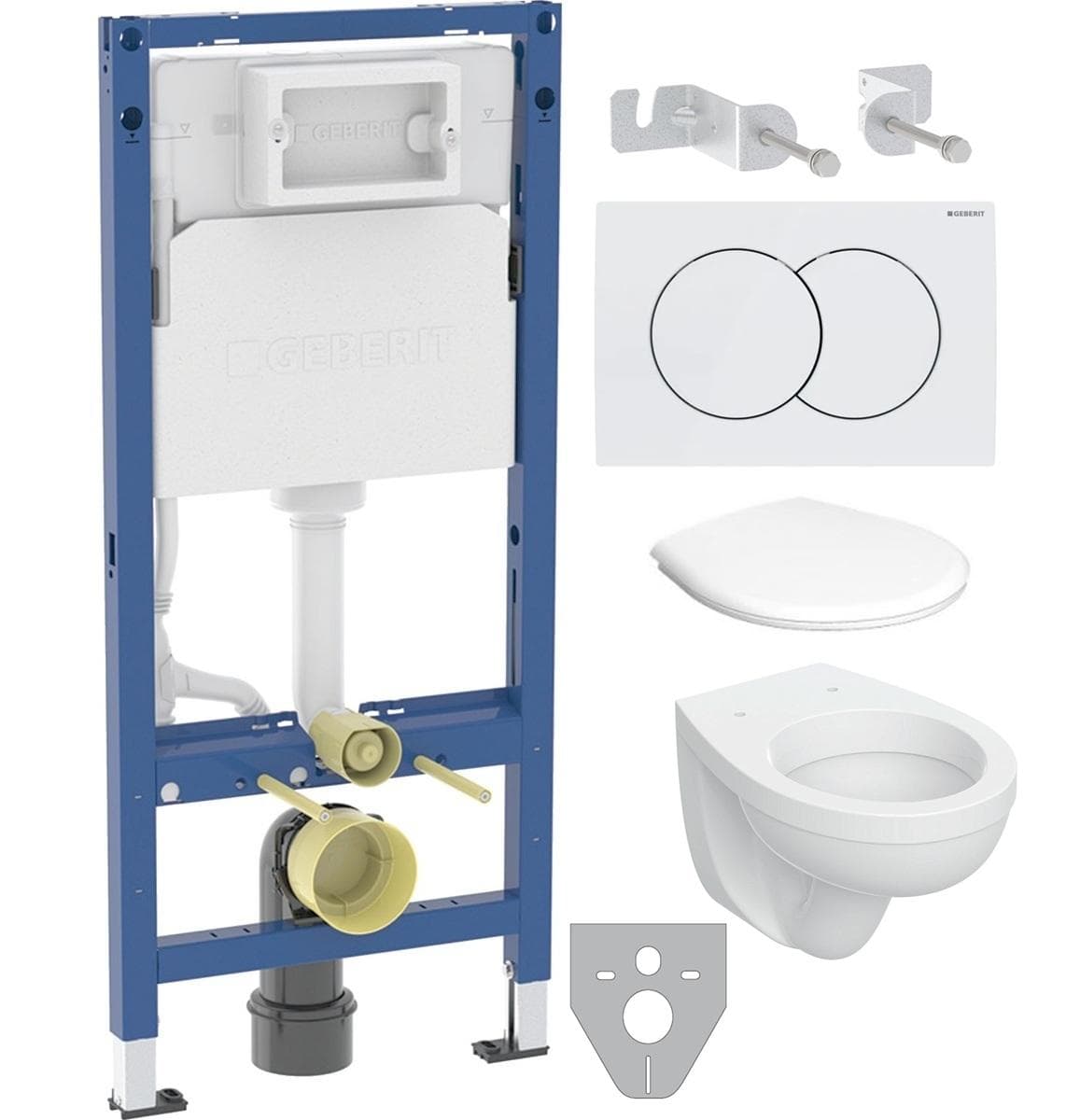 Inštalačný prvok Geberit Duofix DELTA SET 5v1 nový (inštalačný prvok so stenovými  kotvami+tlačidllo+závesné WC+sedadlo+tesnenie)